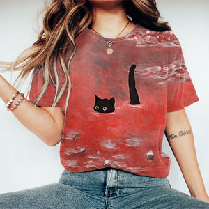 Women's Oil Painting Cat Print T-shirt