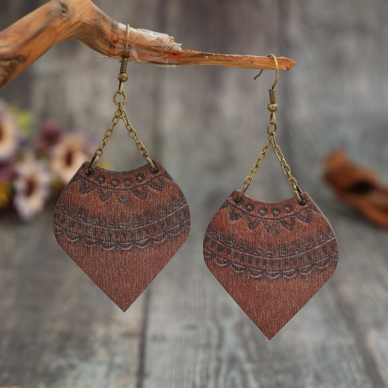 Wooden diamond shaped earrings