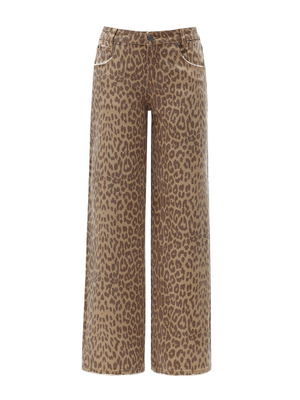 ONESO Women BBL Jeans Leopard Print Mid-Low Waist Relaxed Straight High Stretchy Pants