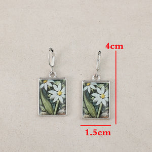 Rectangular Drop Glue Flower  Earrings