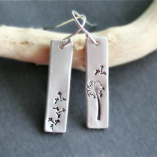 Vintage Dandelion Rectangular Earrings