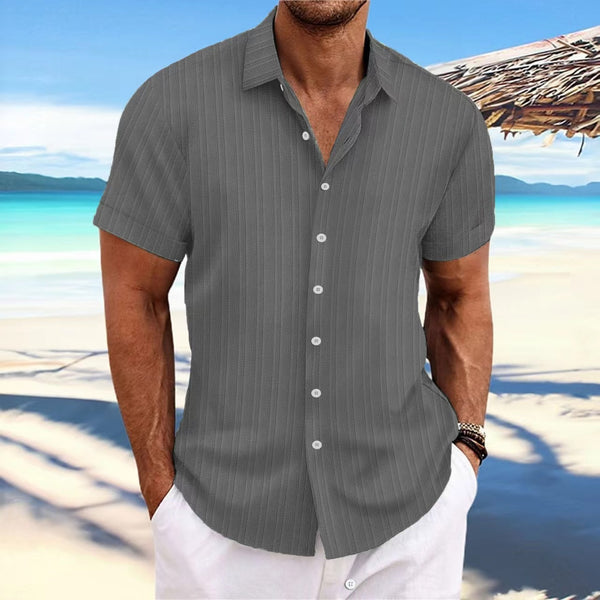 Men's cotton and linen striped jacquard casual loose short-sleeved shirt