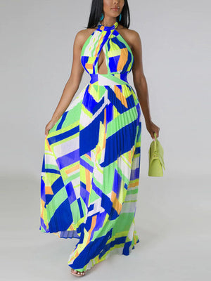 Halter Pleated Maxi Dress