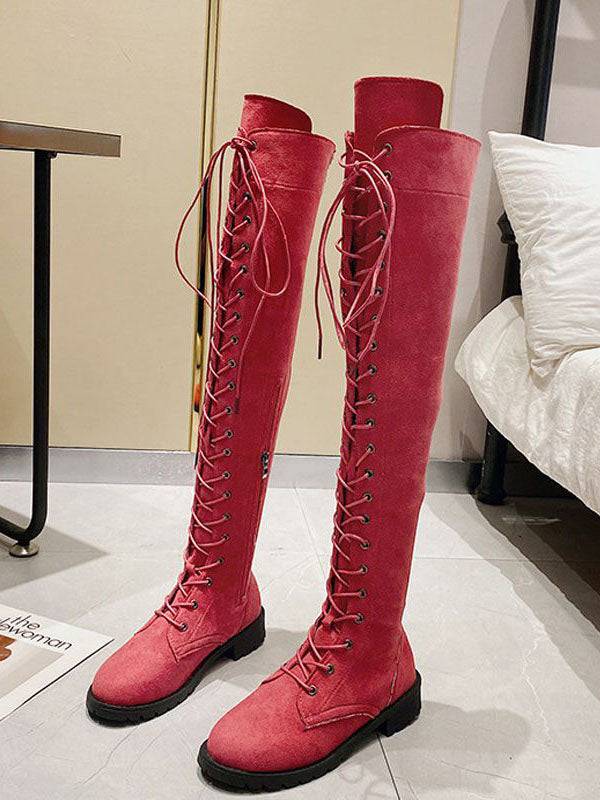 Lace Up Flat Suede Boots