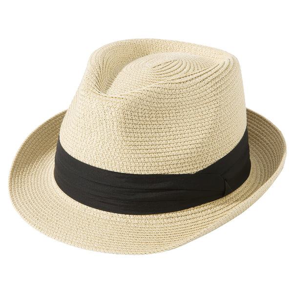 Men Short Brim Straw Hat Panama Fedora Hat Summer Beach Sun Trilby Hat Packable Roll Up Hat