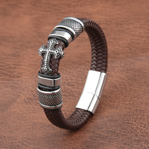 Men's Vintage Cross Leather Strap Bracelet