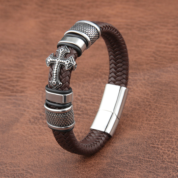 Men's Vintage Cross Leather Strap Bracelet