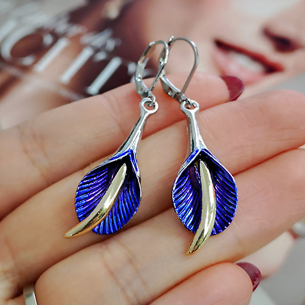 Blue Horseshoe Lotus Earrings