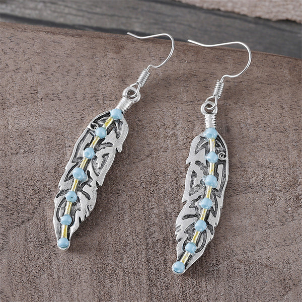 Feather Set Turquoise Long Earrings