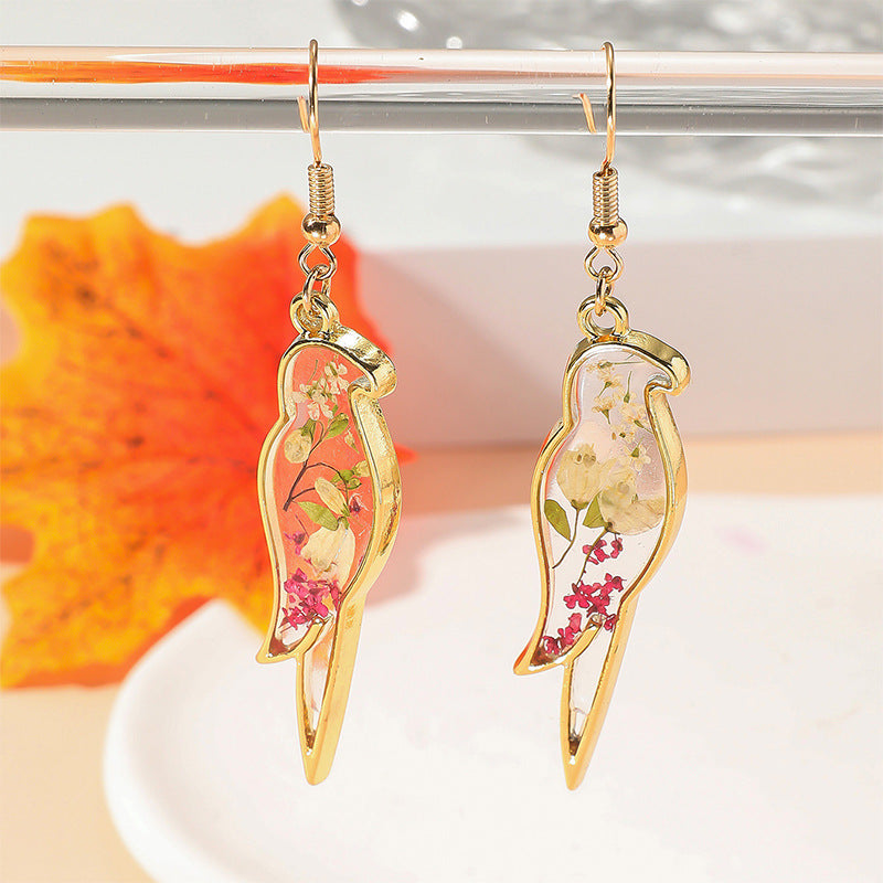 Dried Flower Bird Earrings