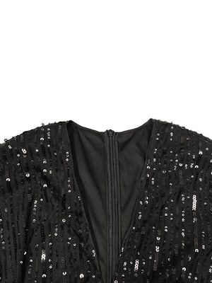 Sequin Puffed Sleeves Party Dress