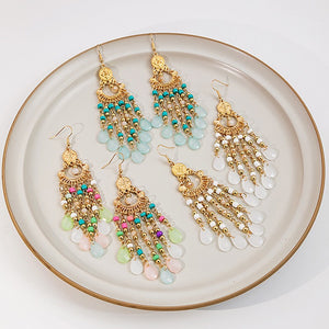 Colorful Water Droplets And Tassel Earrings