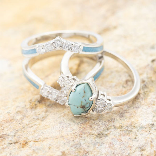 3pcs/Set Unisex Multilayered Hollow Turquoise Rings