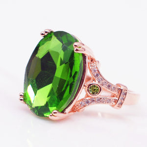 Large Green Stone Golden Ring, Set with Rhinestones, Size #10, Luxurious and Elegant, Perfect for Daily Wear