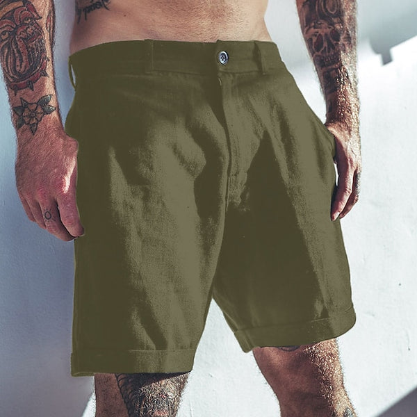 Men's Cotton Linen Capris Beach Elastic Waist Basic Casual Shorts