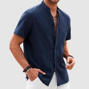 Men's Casual Daily Cotton Linen Short Sleeve Shirt