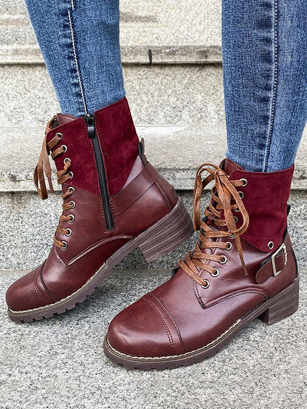 Chunky Heel Leather Boots