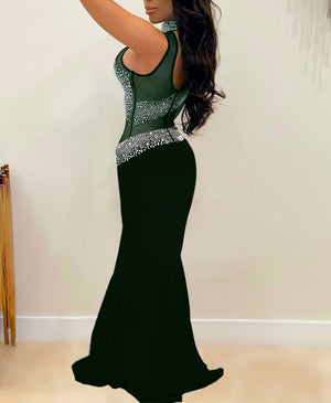 Plus Size Rhinestone Mesh Bodycon Maxi Dresses