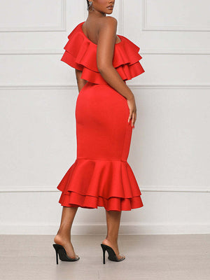 Ruffle One Shoulder Dress