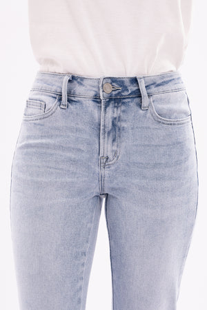 Bloomie Mid Waist EmbroideredHem Stretchy Jeans Women Straight Leg CasualDenim Pants