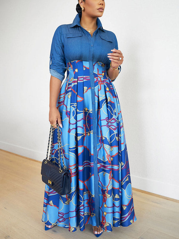 Denim Contrast Print Dress