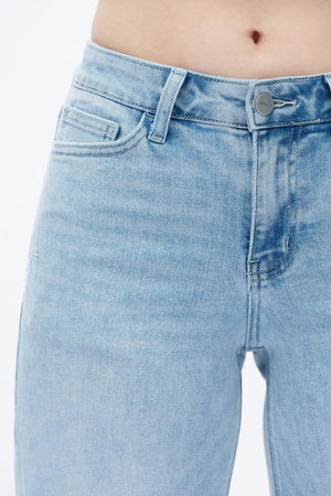 ONESO Women Mid-Low Rise Baggy Jeans Wide Leg Distressed Pants Stretchy Bottom Lady Basic Comfortable Denim