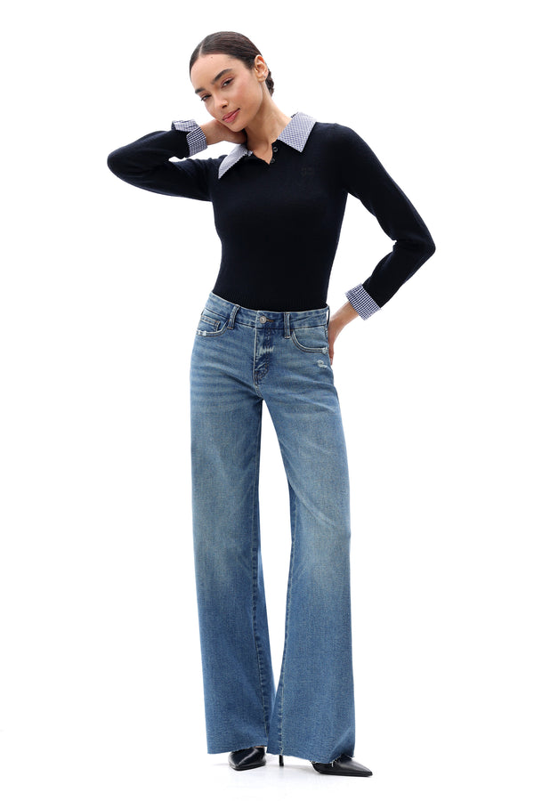 ONESO Women Retro Mid Rise Wide Leg Jeans