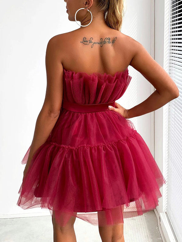 Bow Decor Layered Tulle Cocktail Dress