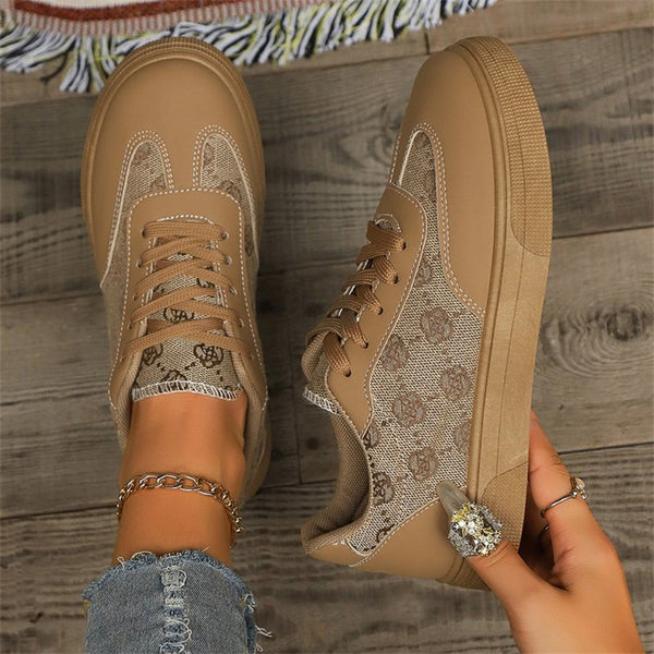 Flat Printed Casual Round Toe Sneakers