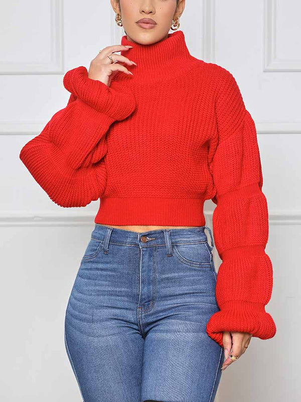 Turtleneck Puffy Sleeve Sweater