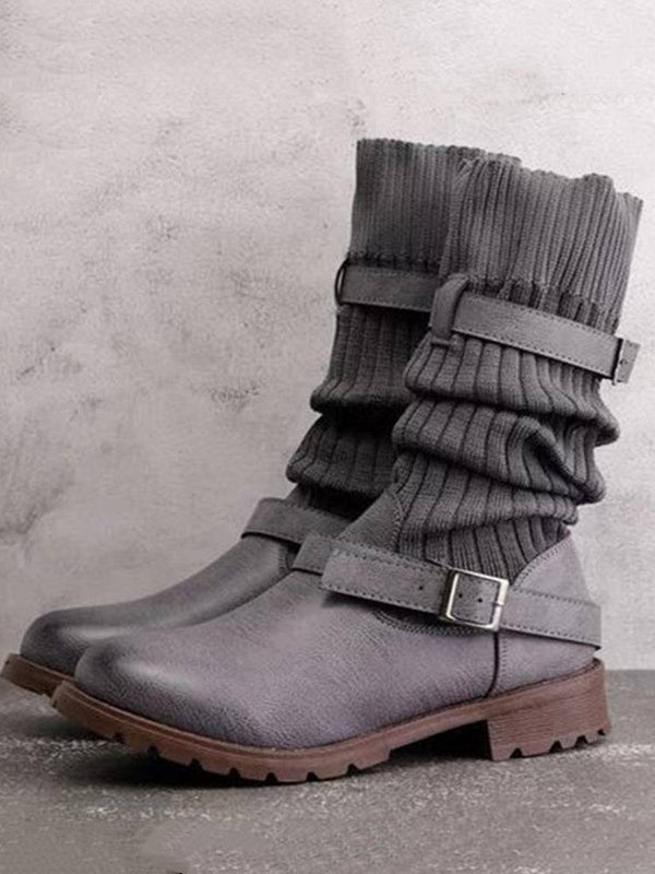 Knit Adjustable Buckle Boots