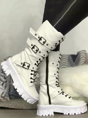 Eyelet Buckled Zipper Platform Boots