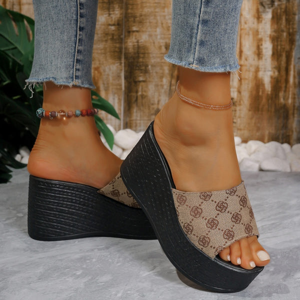 Slope Heel Denim Slippers