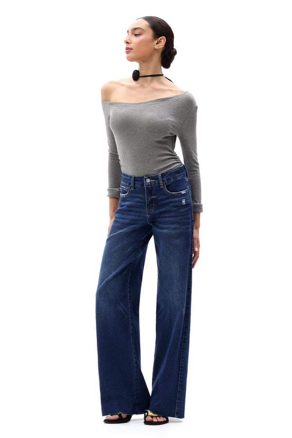ONESO Women Coastal-Inspired Mid Rise Wide Leg Jeans