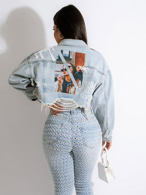 Printed Short Denim Jacket