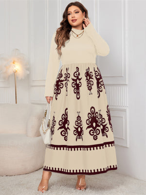 Printed High Waist Long Sleeve Maxi Dress