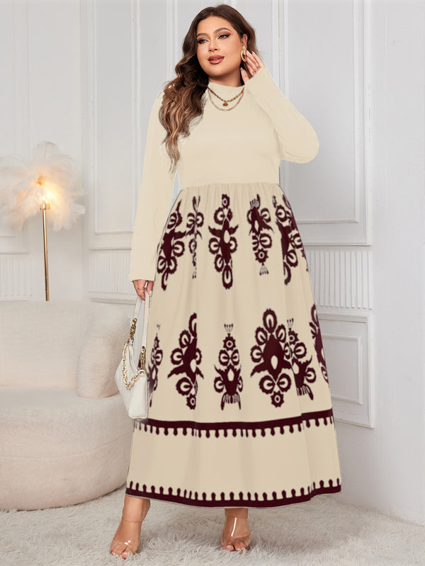 Printed High Waist Long Sleeve Maxi Dress