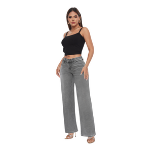 ONESO BBL Wide Leg Jeans for Women Stretchy Mid Low Rise Butts Lifting Baggy Jeans Trendy Loose Fit Cute Mom Jeans