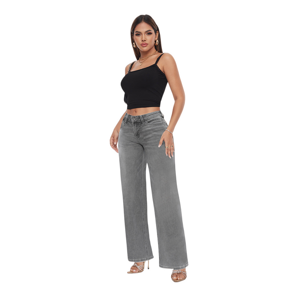 ONESO BBL Wide Leg Jeans for Women Stretchy Mid Low Rise Butts Lifting Baggy Jeans Trendy Loose Fit Cute Mom Jeans