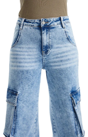 ONESO Vintage Snowflake Wide Leg Jeans with Oversized Side Pockets