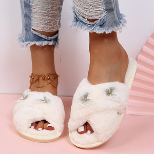 Women Rainbow Fur Slippers Ladies Home Shoes