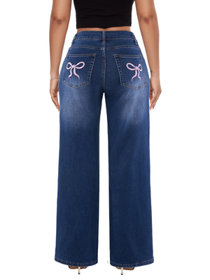 SHAPUM Shaping Wide Leg Baggy Jeans for Women Stretchy Mid Low Waist Butts Lifting Cute Jeans Trendy BBL Distressed Jeans