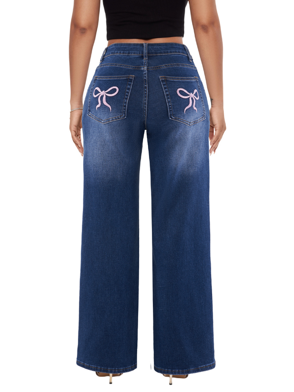 SHAPUM Shaping Wide Leg Baggy Jeans for Women Stretchy Mid Low Waist Butts Lifting Cute Jeans Trendy BBL Distressed Jeans