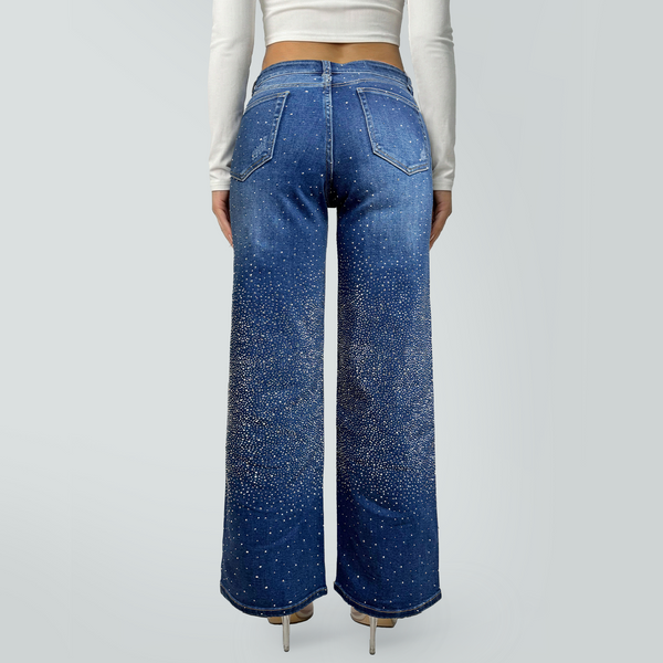 SHAPUM Midnight Shimmer Ombre Wide Leg Jeans