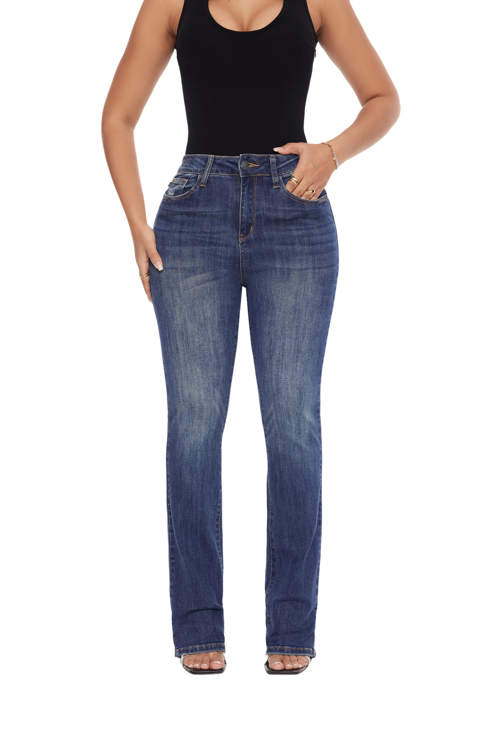 Women High Waisted  Stretch Slit Bootcut Jeans JB88290-R