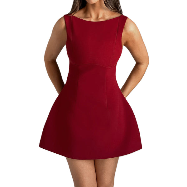 Sleeveless Solid Color Mini Dress