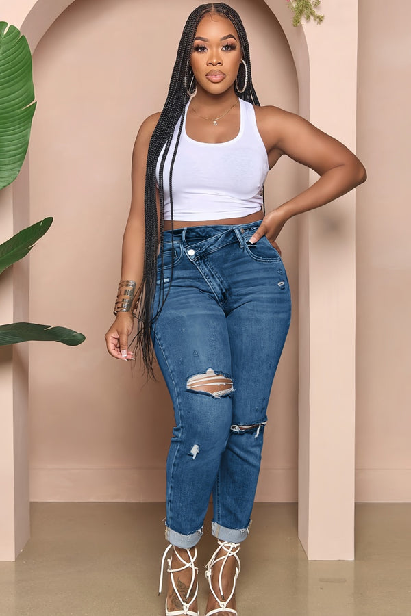 Ripped High Waist Slim Jeans