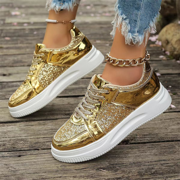 Lace Up Sneakers Glitter Shiny