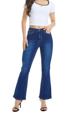 Mid Waist Flare Jeans Bottom Wide Leg Denim Pants