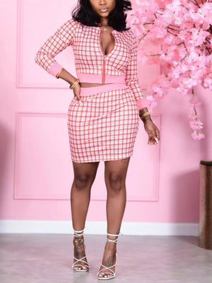 Plaid Crop Top High Waist Skirt Set